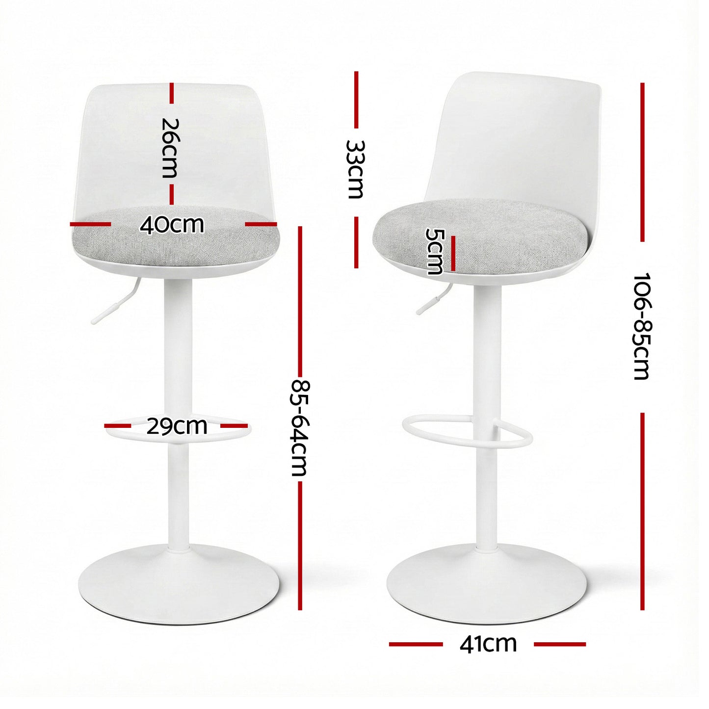 Artiss 2x Bar Stools Kitchen Swivel Gas Lift Counter Dining Chair Curved White - Image 2