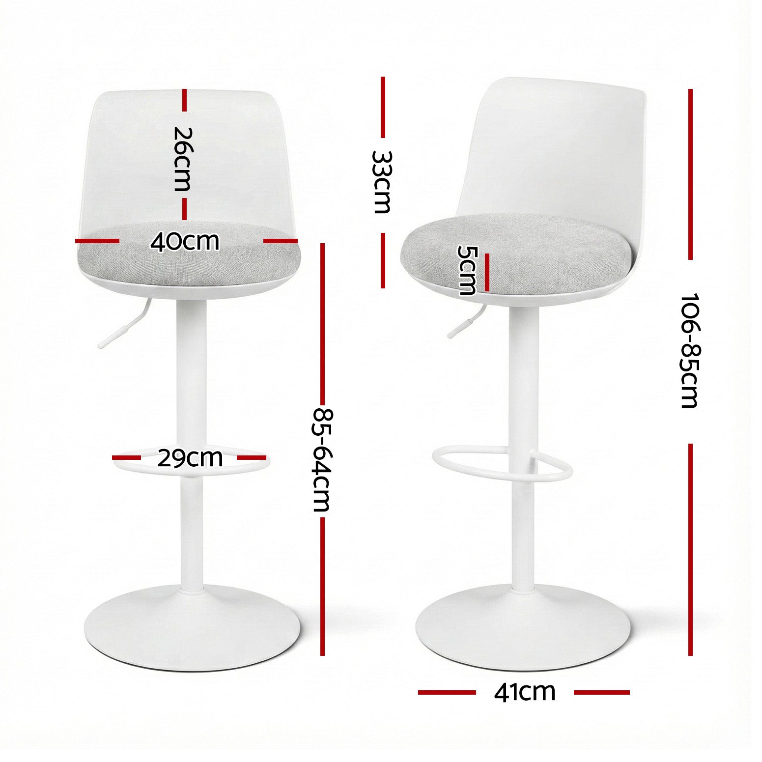 Artiss 2x Bar Stools Kitchen Swivel Gas Lift Counter Dining Chair Curved White - Image 2