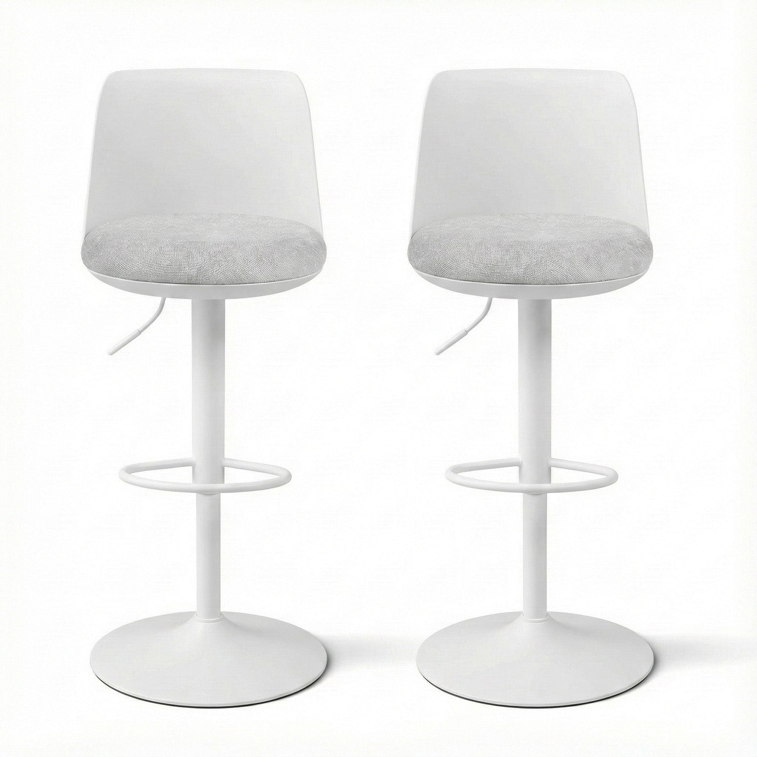 Artiss 2x Bar Stools Kitchen Swivel Gas Lift Counter Dining Chair Curved White - Image 3