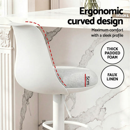 Artiss 2x Bar Stools Kitchen Swivel Gas Lift Counter Dining Chair Curved White - Image 5