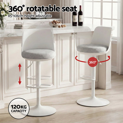 Artiss 4x Bar Stools Kitchen Swivel Gas Lift Counter Dining Chair Curved White - Image 4
