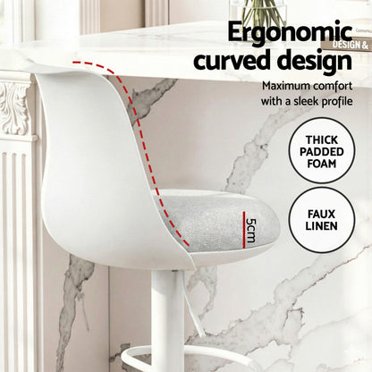 Artiss 4x Bar Stools Kitchen Swivel Gas Lift Counter Dining Chair Curved White - Image 5