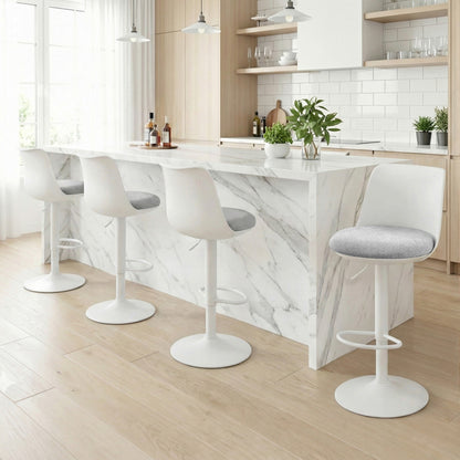 Artiss 4x Bar Stools Kitchen Swivel Gas Lift Counter Dining Chair Curved White - Image 9