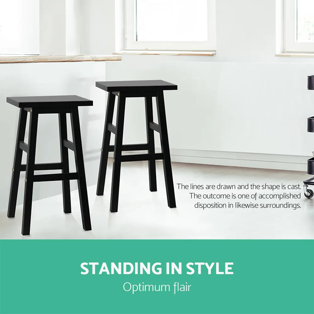 Artiss Bar Stools Kitchen Counter Stools Wooden Chairs Black x2 - Image 5