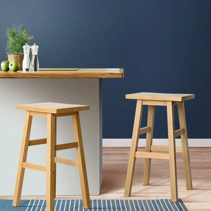 Artiss Bar Stools Kitchen Counter Stools Wooden Chairs Natural x2 - Image 7