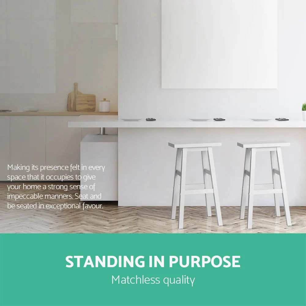 Artiss Bar Stools Kitchen Counter Stools Wooden Chairs White x2 - Image 4