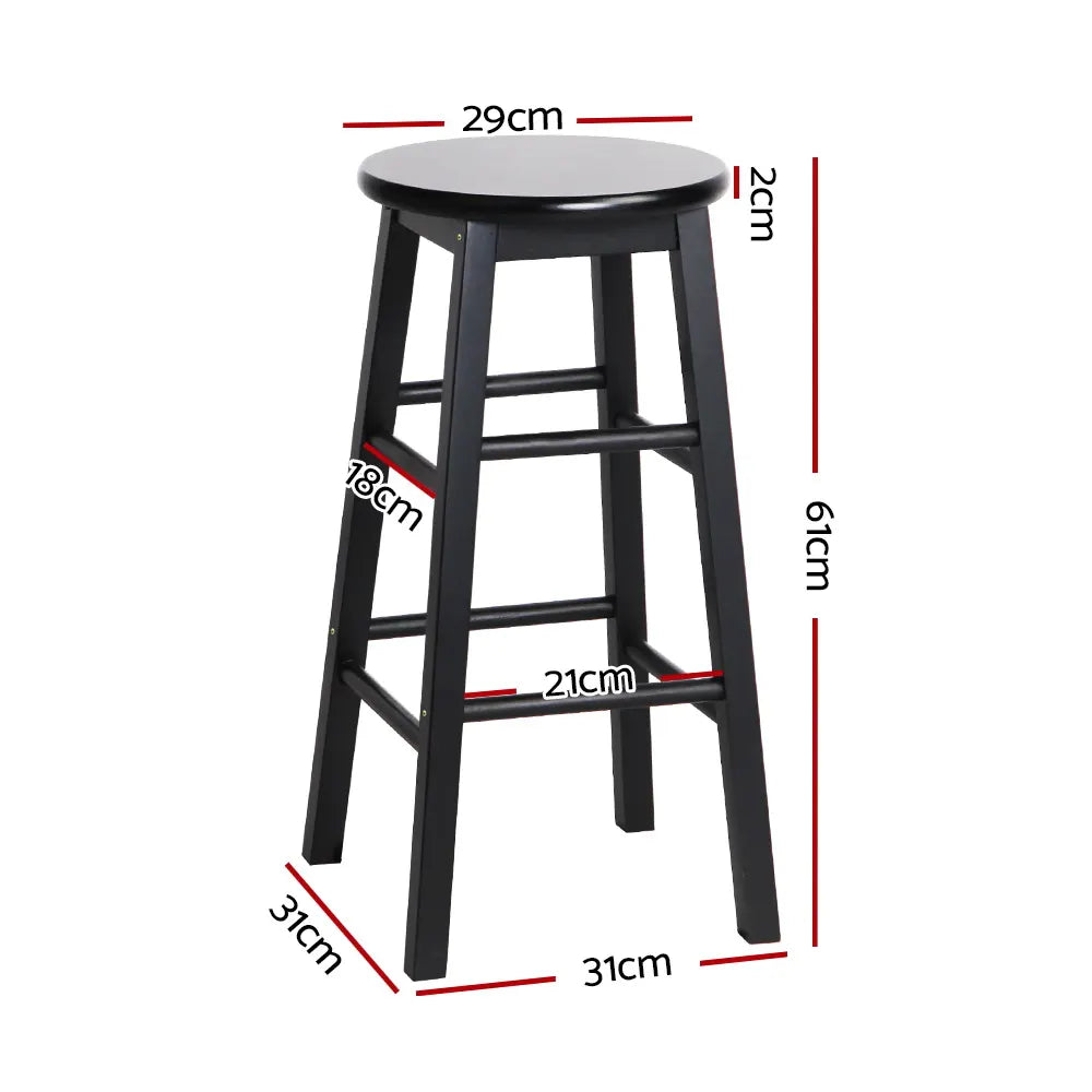 Artiss 2x Bar Stools Round Chairs Wooden Black - Image 2