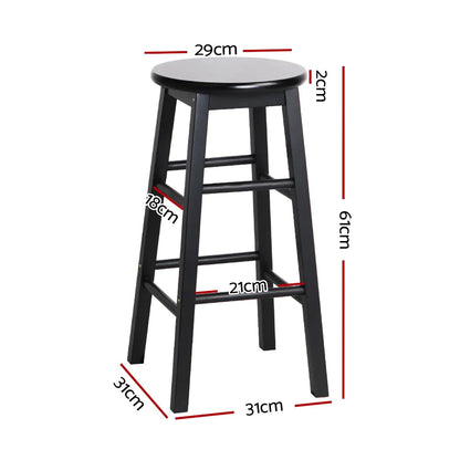 Artiss 2x Bar Stools Round Chairs Wooden Black - Image 2