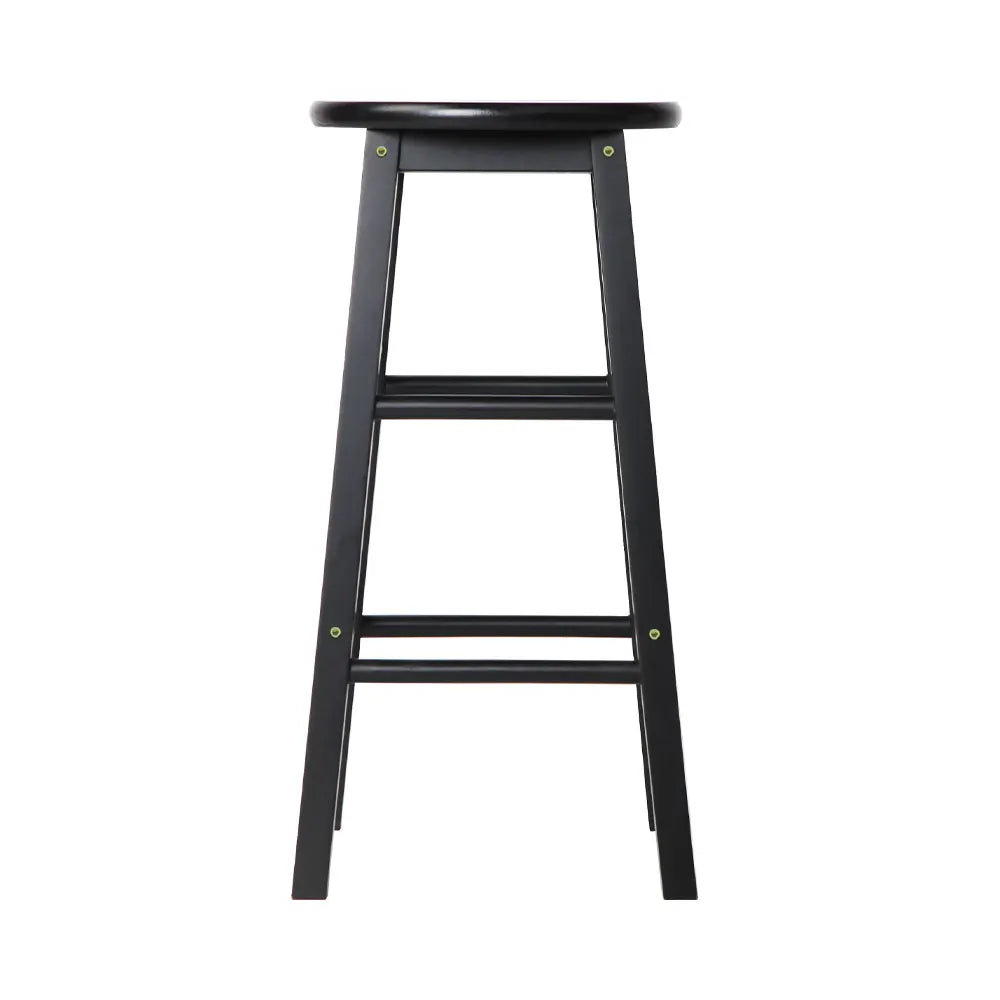 Artiss 2x Bar Stools Round Chairs Wooden Black - Image 3