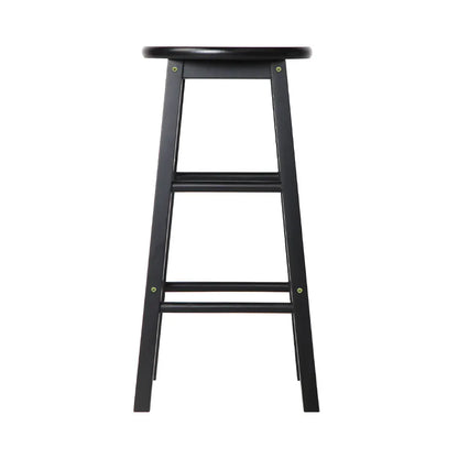 Artiss 2x Bar Stools Round Chairs Wooden Black - Image 3