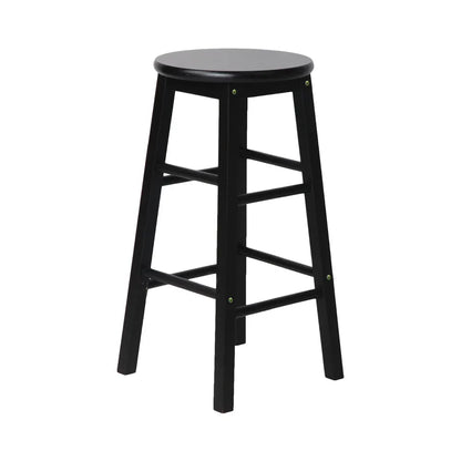 Artiss 2x Bar Stools Round Chairs Wooden Black - Image 4