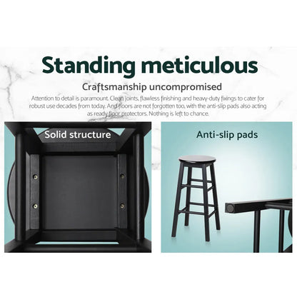 Artiss 2x Bar Stools Round Chairs Wooden Black - Image 5
