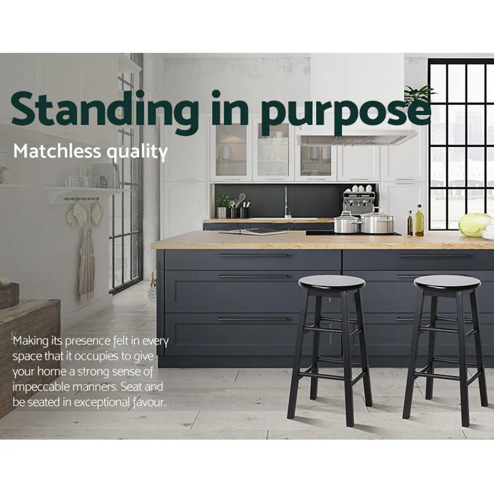 Artiss 2x Bar Stools Round Chairs Wooden Black - Image 7