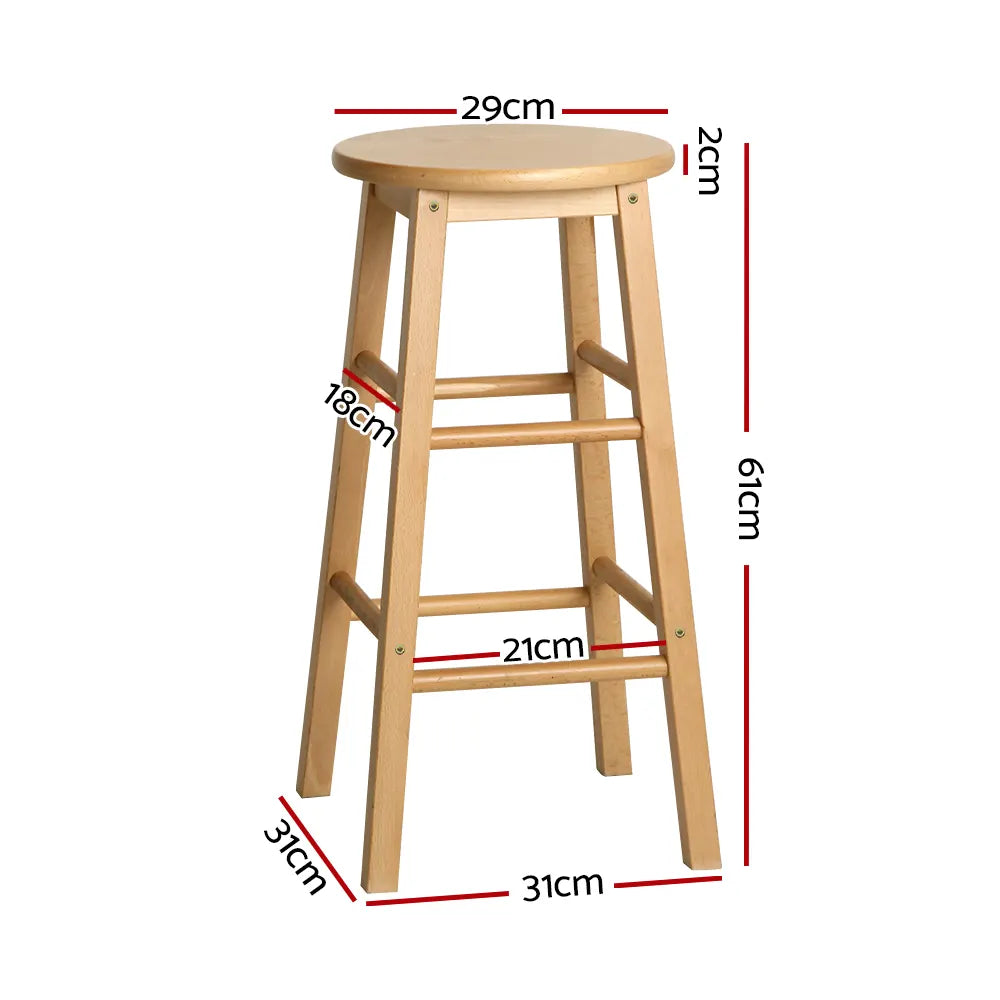 Artiss 2x Bar Stools Round Chairs Wooden Nature - Image 2