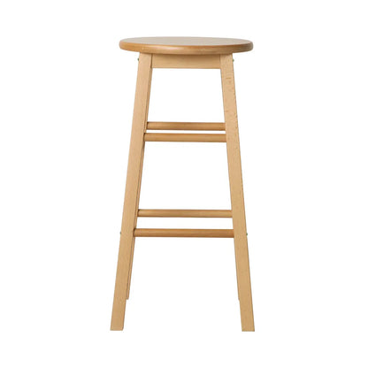Artiss 2x Bar Stools Round Chairs Wooden Nature - Image 3