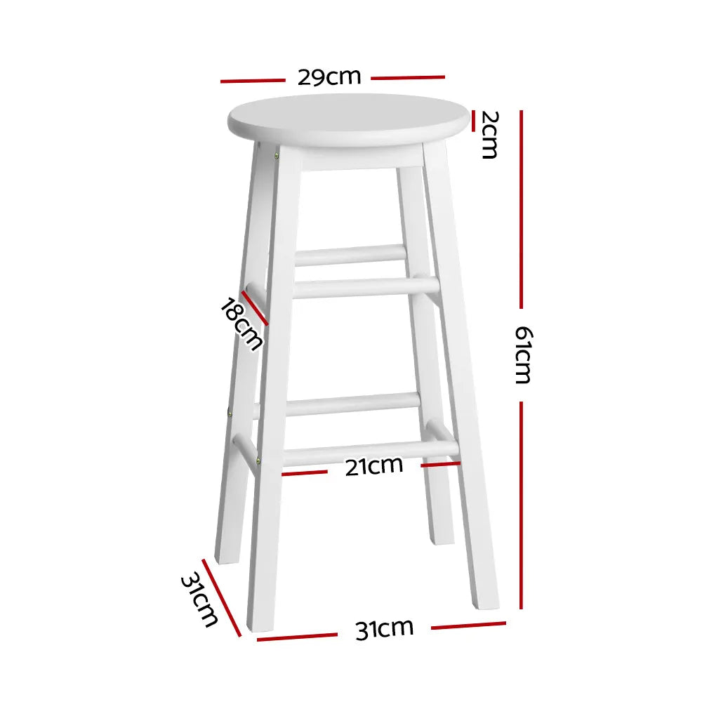 Artiss 2x Bar Stools Round Chairs Wooden White - Image 2