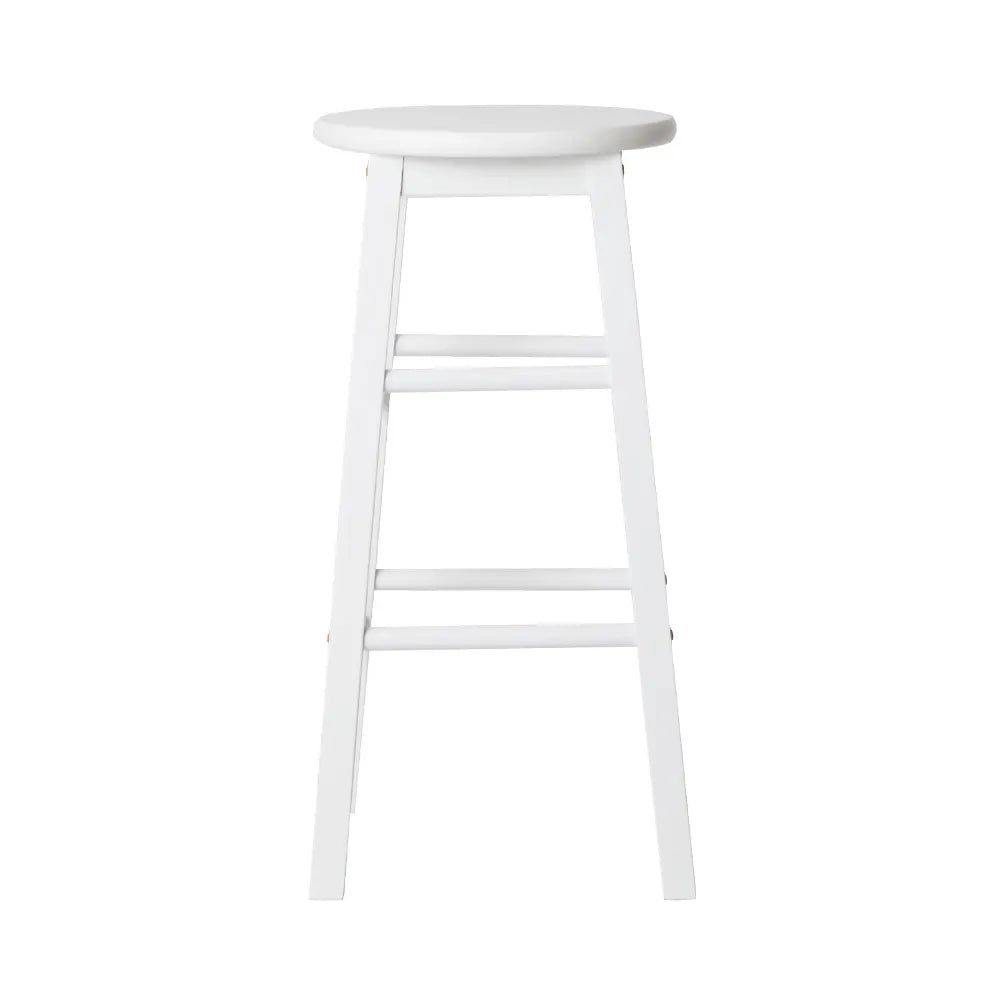 Artiss 2x Bar Stools Round Chairs Wooden White - Image 3