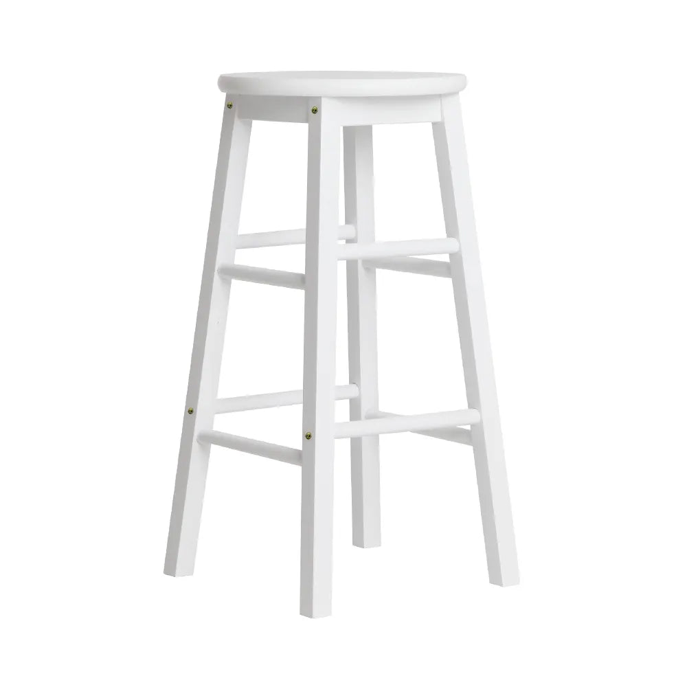 Artiss 2x Bar Stools Round Chairs Wooden White - Image 4