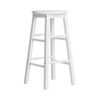 Artiss 2x Bar Stools Round Chairs Wooden White - Image 4