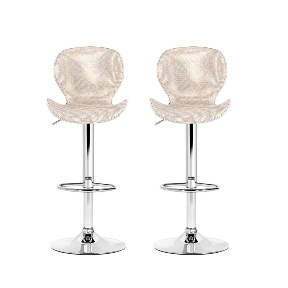 Artiss 2x Bar Stools Kitchen Swivel Gas Lift Counter Chair Wing PE Rattan Beige - Image 3