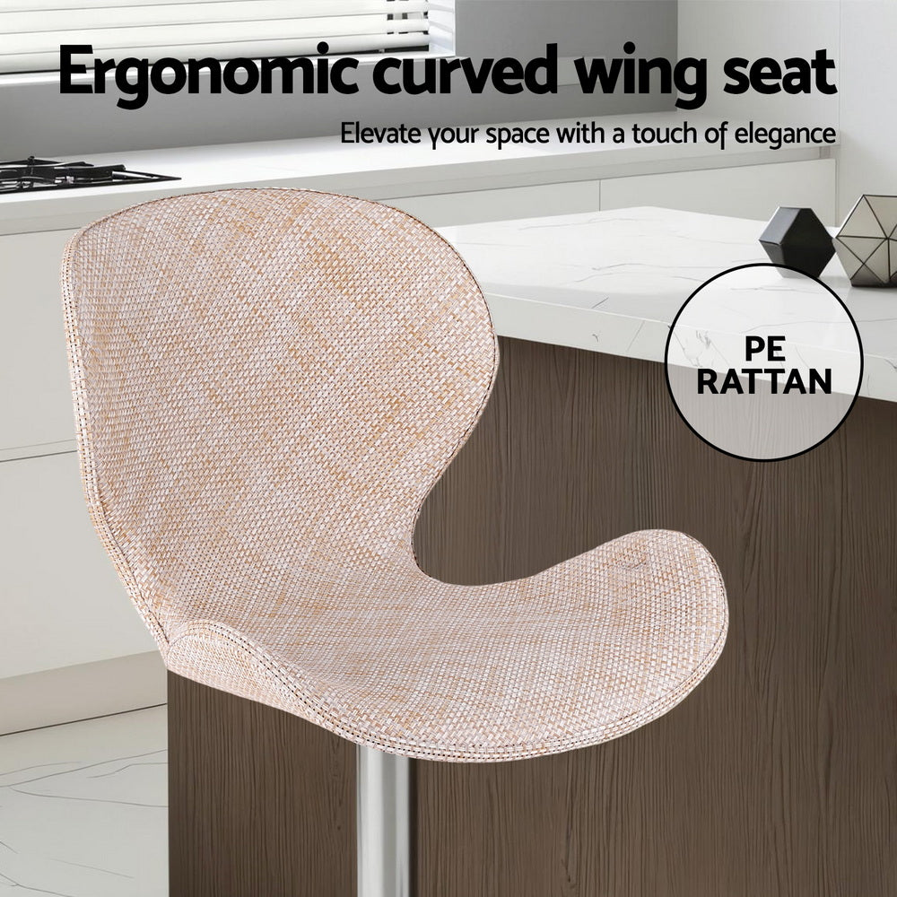 Artiss 2x Bar Stools Kitchen Swivel Gas Lift Counter Chair Wing PE Rattan Beige - Image 5