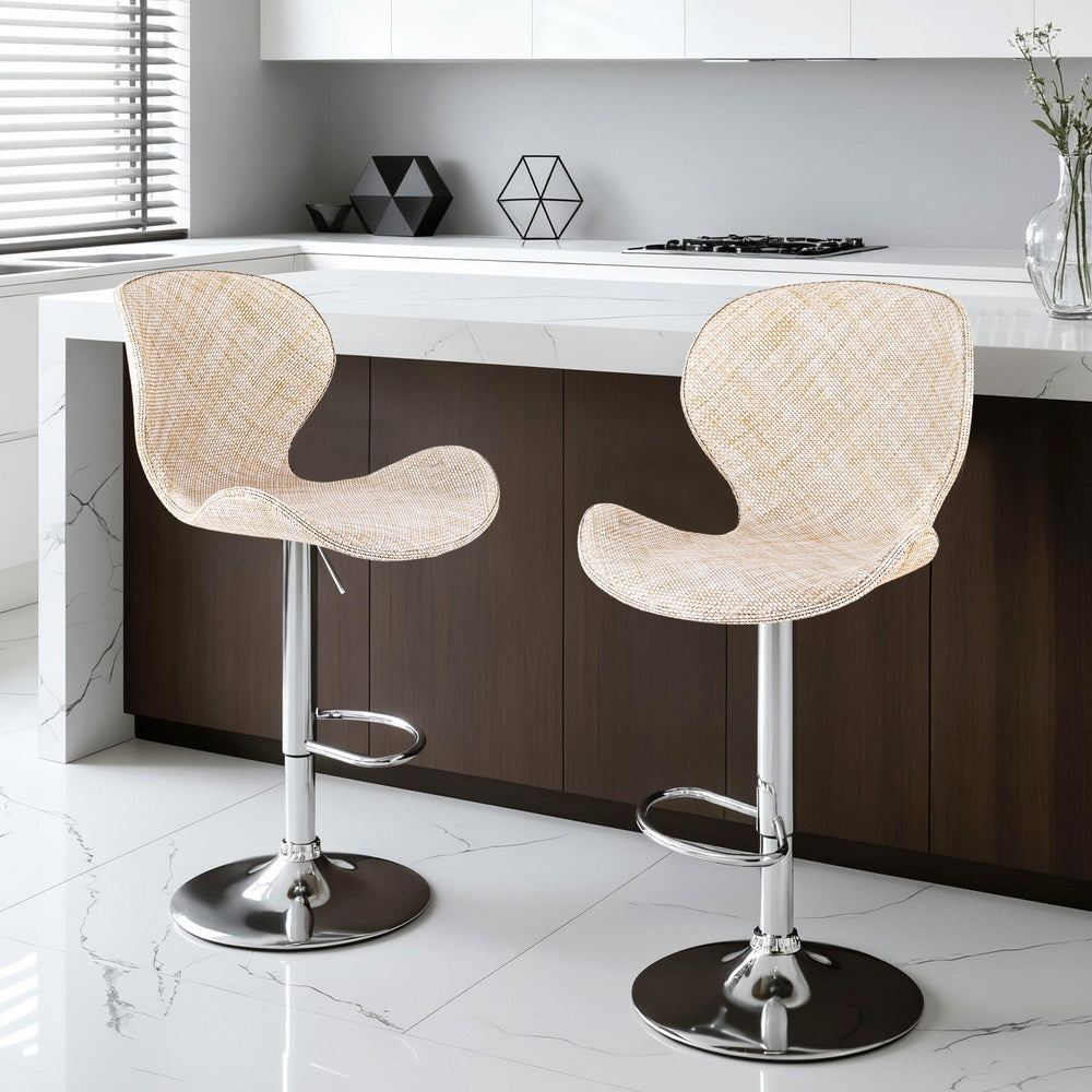 Artiss 2x Bar Stools Kitchen Swivel Gas Lift Counter Chair Wing PE Rattan Beige - Image 7