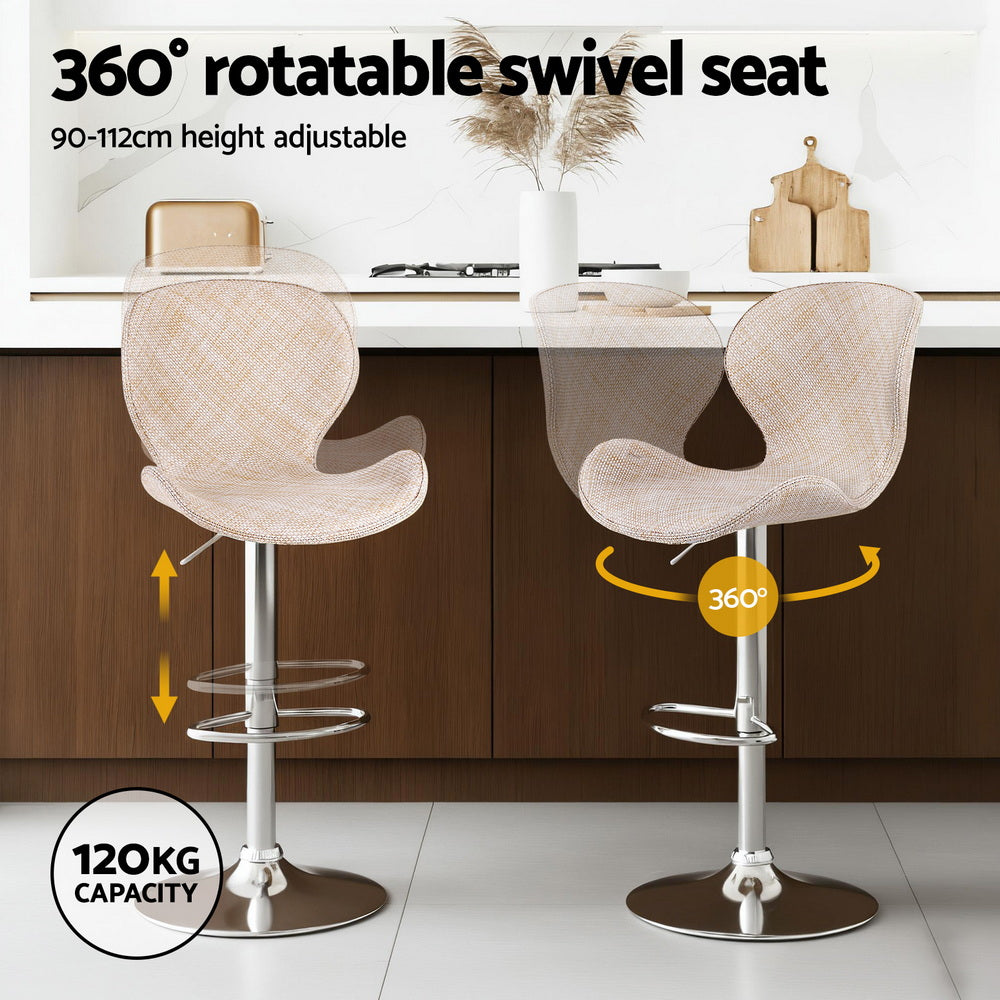 Artiss 4x Bar Stools Kitchen Swivel Gas Lift Counter Chair Wing PE Rattan Beige - Image 4