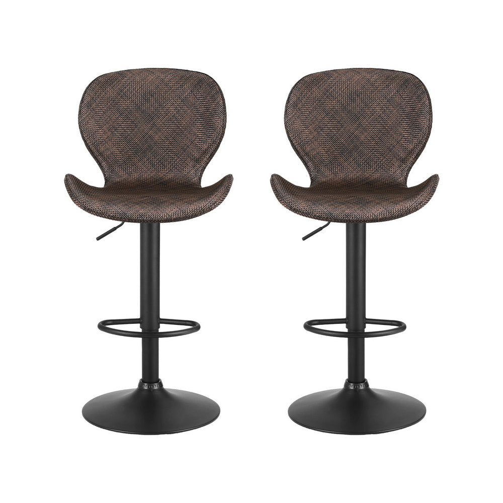 Artiss 2x Bar Stools Kitchen Swivel Gas Lift Counter Chair Wing PE Rattan Brown - Image 3