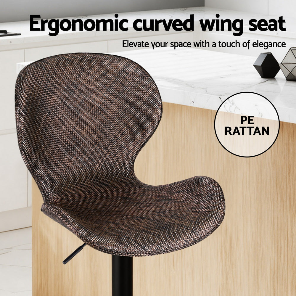 Artiss 2x Bar Stools Kitchen Swivel Gas Lift Counter Chair Wing PE Rattan Brown - Image 5
