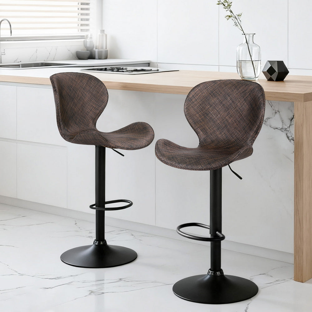 Artiss 2x Bar Stools Kitchen Swivel Gas Lift Counter Chair Wing PE Rattan Brown - Image 7