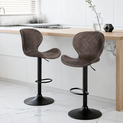 Artiss 2x Bar Stools Kitchen Swivel Gas Lift Counter Chair Wing PE Rattan Brown - Image 7
