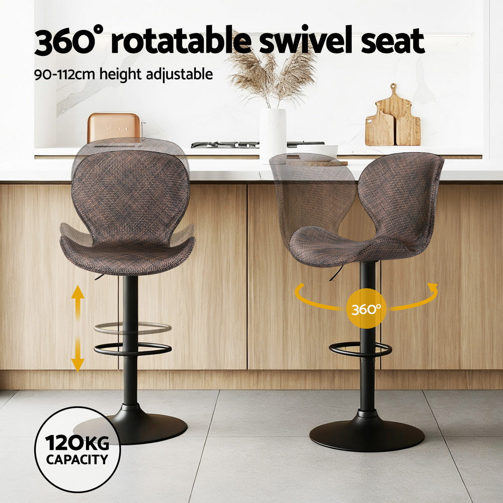 Artiss 4x Bar Stools Kitchen Swivel Gas Lift Counter Chair Wing PE Rattan Brown - Image 4