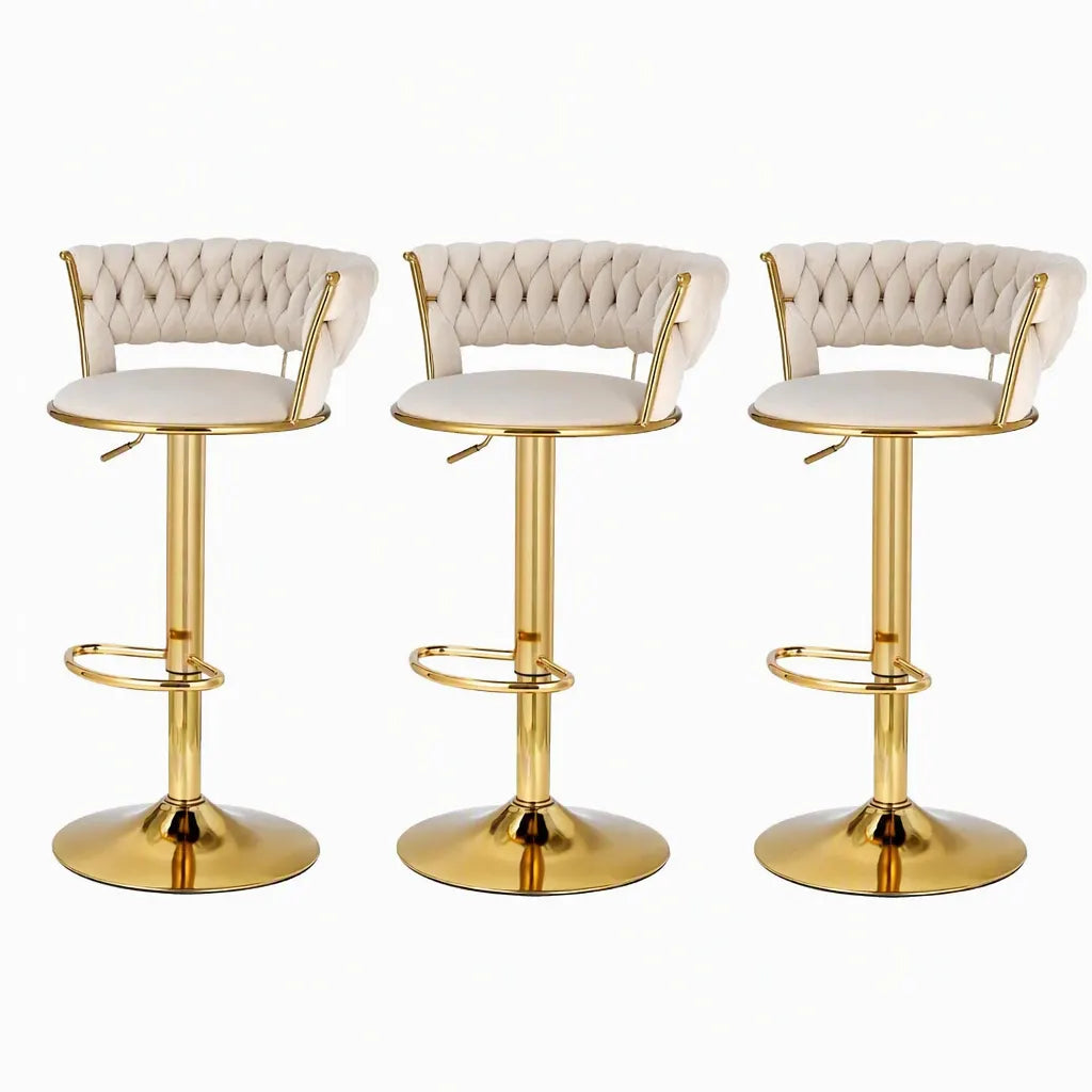 Artiss Bar Stools X3 Kitchen Counter Chair Gas Lift Velvet Woven Backrest Ivory