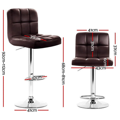 Artiss 4x Bar Stools Leather Gas Lift Brown - Image 2