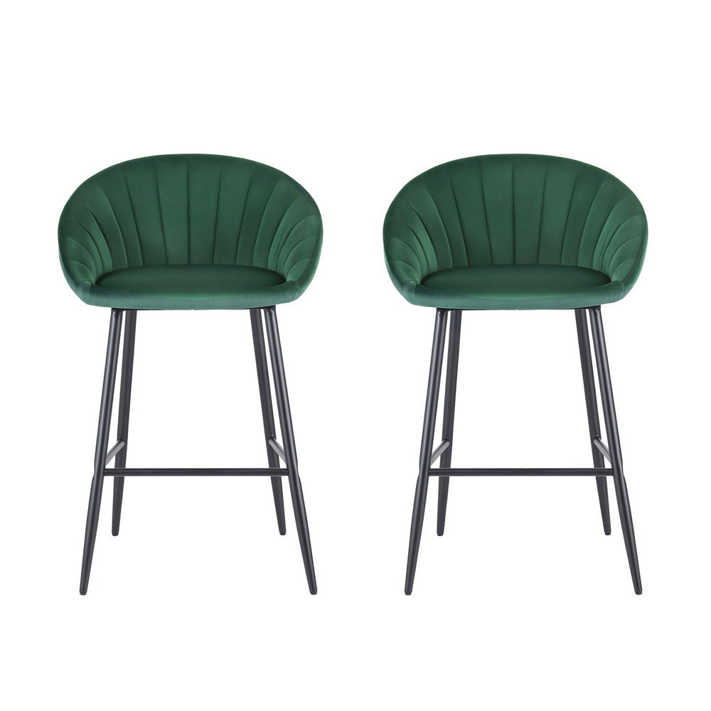 Artiss 2x Bar Stools Kitchen Dining Chair Counter Stool Tub Velvet Metal Green - Image 3