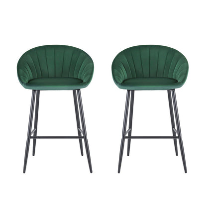 Artiss 2x Bar Stools Kitchen Dining Chair Counter Stool Tub Velvet Metal Green - Image 3