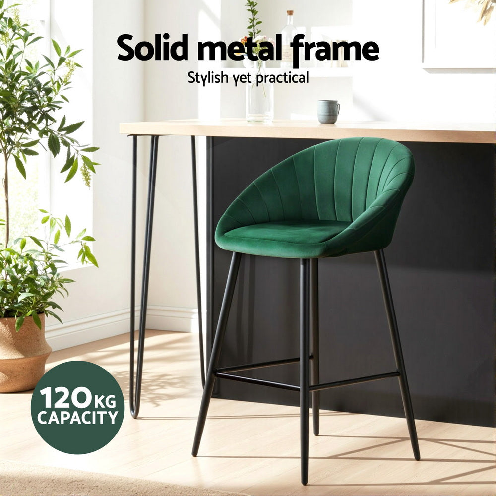 Artiss 2x Bar Stools Kitchen Dining Chair Counter Stool Tub Velvet Metal Green - Image 4