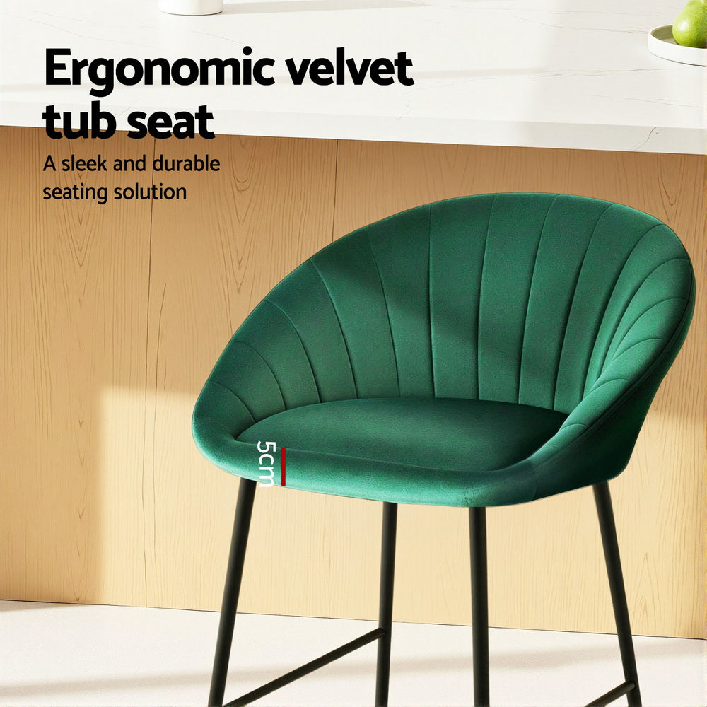Artiss 2x Bar Stools Kitchen Dining Chair Counter Stool Tub Velvet Metal Green - Image 5