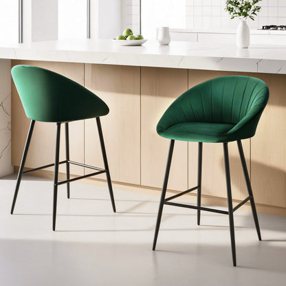 Artiss 2x Bar Stools Kitchen Dining Chair Counter Stool Tub Velvet Metal Green - Image 7