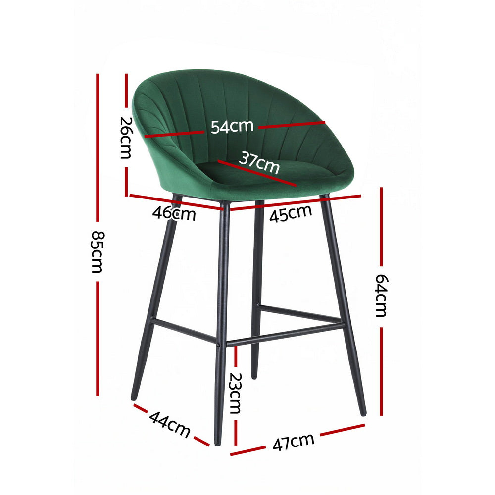 Artiss 4x Bar Stools Kitchen Dining Chair Counter Stool Tub Velvet Metal Green - Image 2