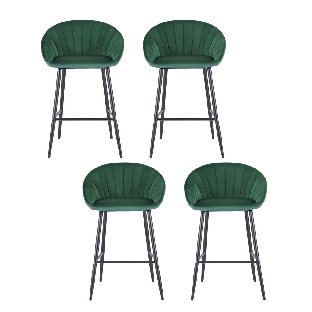 Artiss 4x Bar Stools Kitchen Dining Chair Counter Stool Tub Velvet Metal Green - Image 3