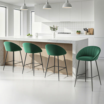 Artiss 4x Bar Stools Kitchen Dining Chair Counter Stool Tub Velvet Metal Green - Image 7