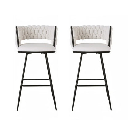 Artiss 2x Bar Stools Kitchen Dining Chair Counter Stool Woven Velvet Metal Ivory - Image 3