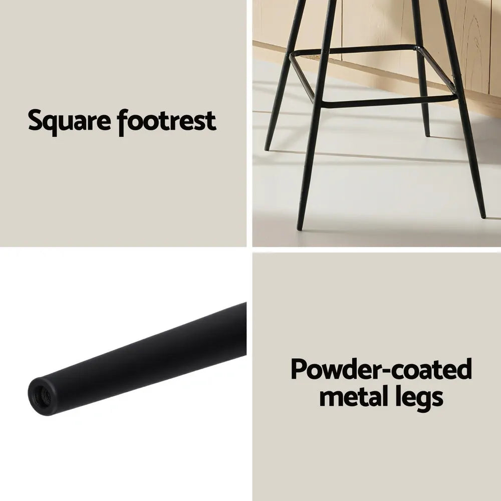 Artiss 2x Bar Stools Kitchen Dining Chair Counter Stool Woven Velvet Metal Ivory - Image 6
