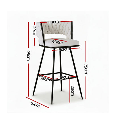 Artiss 4x Bar Stools Kitchen Dining Chair Counter Stool Woven Velvet Metal Ivory - Image 2