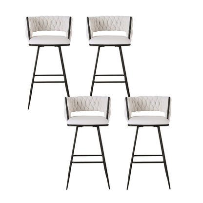 Artiss 4x Bar Stools Kitchen Dining Chair Counter Stool Woven Velvet Metal Ivory - Image 3