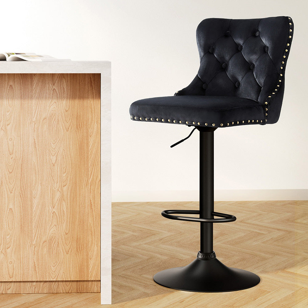 Artiss 1x Velvet Bar Stool Adjustable Height Nailhead Trim Kitchen Counter Stool - Image 7