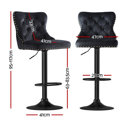 Artiss 2x Velvet Bar Stool Adjustable Height Nailhead Trim Kitchen Counter Stool - Image 2