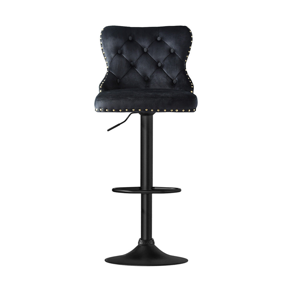 Artiss 2x Velvet Bar Stool Adjustable Height Nailhead Trim Kitchen Counter Stool - Image 3