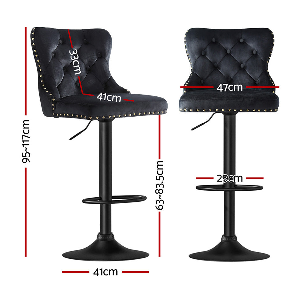 Artiss 4x Velvet Bar Stool Adjustable Height Nailhead Trim Kitchen Counter Stool - Image 2